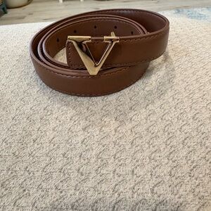 Brown Leather Belt with Gold Buckle